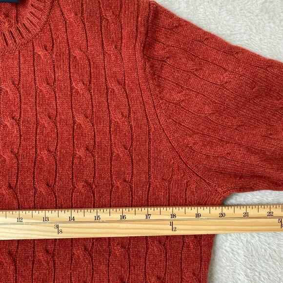 f. matthews Cable Knit Cashmere Sweater Women Size L Rust Fall Crew Neck Preppy - Picture 6 of 9